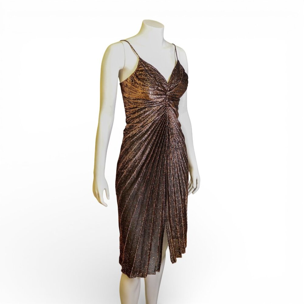 Frederick's Metallic Bronze, Lurex w/Accordion Pleats Sexy Bombshell Dress * M